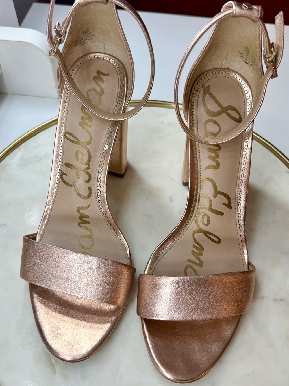 Sam Edelman Women's Yaro Rose Gold Leather Ankle-Strap Block Heel Sandals - Picture 3 of 16